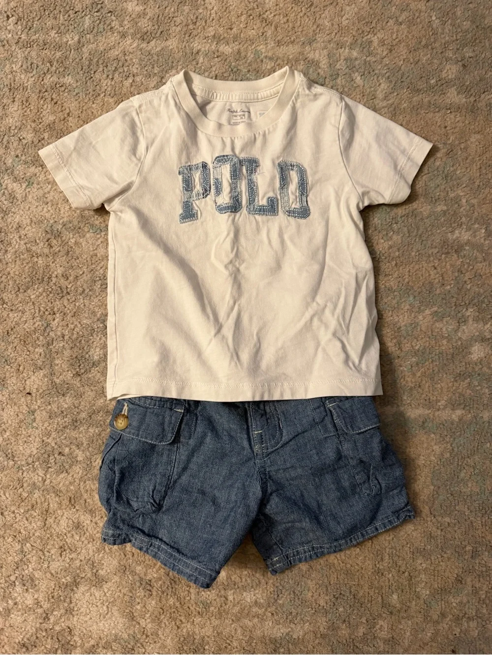 Ralph Lauren White Tee with Denim Blue POLO Appliqué